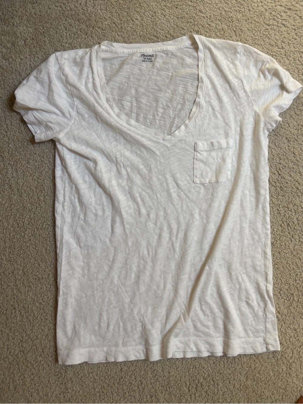Madewell White Slub V-Neck Pocket Tee